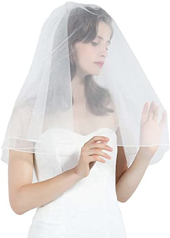 BEAUTELICATE Schleier Brautschleier Braut Hochzeit Softtüll Weiß Ivory Lang Kurz Kurbelkante Mit Metall Kamm 2 Schicht (Weiß,Ellenbogenlänge)