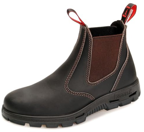 Redback BUSBOK Safety Work Boots aus Australien - mit Stahlkappe - Schwarze Sohle - Unisex - Claret Brown - UK 9.0 / EU 43.0