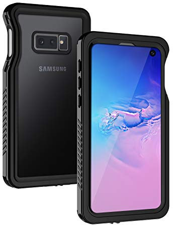 Lanhiem Hülle kompatibel mit Samsung Galaxy S10E, IP68 Wasserdicht Handyhülle 360 Grad Schutzhülle, Stoßfest Staubdicht Outdoor Panzerhülle mit Eingebautem Displayschutz, Schwarz