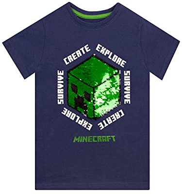 Minecraft Jungen T-Shirt Creeper Blau 146