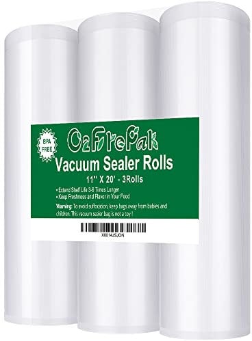 O2frepak 3 Rouleau 28x600cm Rouleau Sacs Pour Machine Sous Vide Alimentaire,sans BPA et LFGB Sac de Congelation Sous Vide,Compatible Avec n'importe Quelle Scelleuse Sous Vide (le total:1800cm)