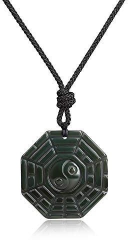COAI Geschenkideen Unisex Chinesisches Taoismus Amulett Halskette mit Taichi Yin und Yang Bagua Anhänger aus Obsidian Verstellbar