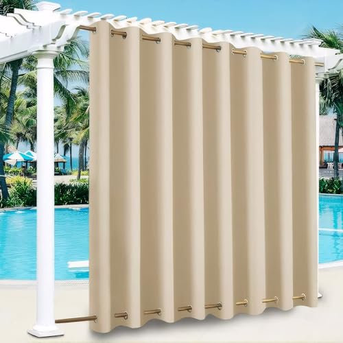 Rideau Exterieur Terrasse,imperméables,Coupe-Vent,Rideau Pergola Extérieur Occultants à Double œillet à Isolation Thermique pour tonnelle de Porte de Jardin,Beige,2 pièces|254x213cm(LxH)