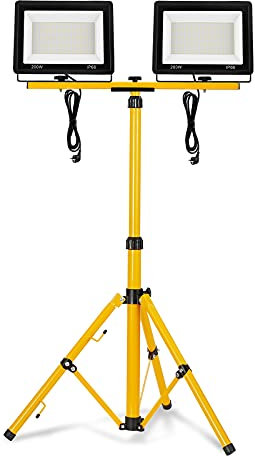 UISERBT Focos LED Exterior 2 * 200W blanco cálido con trípode Foco de obra incl. Impermeable IP66 trabajo del reflector del LED cable de alimentación para el garaje, jardín, sitio de construcción