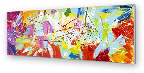 House of Arts - Acryl Gemälde handgemalt Bunt Groß als Wanddeko Wohnzimmer modern Deko Modern abstrakt Leinwandbild Wandbild XXL - 150x50cm