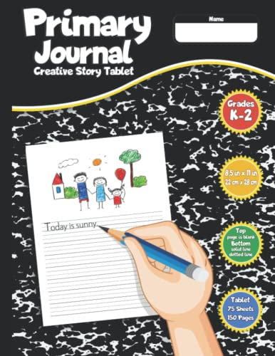 Primary Journal Creative Story Tablet (Cover Black, Draw & Write Exercise Books): 75 Sheets, 150 Pages, 8,5 x 11 Inches, 22 cm x 28 cm, Black Marble, ... Writing Journal, For School, Home