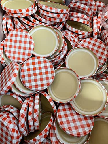 25er Set Ersatzdeckel Twist-Off-Deckel für Sturzgläser To 82 passend für 230, 350, 435, 540, 565 ml Einmachgläser Einkochgläser | wurstmacher-shop by trümper HALLENDO® (Rot/Weiß)