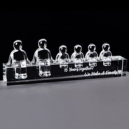 Ornalrist Cadeau de Mariage en Cristal pour 15e Anniversaire de Mariage pour sa Femme, Souvenir pour Lui, Mari 15 Ans Ensemble, Nous Avons Fait Une Famille décoration en Verre (4 Enfants)