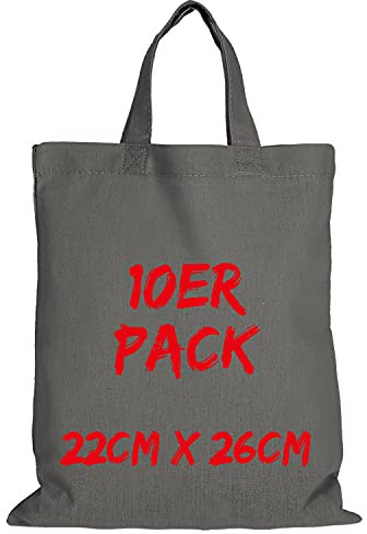 TEXXILLA Apothekertasche - 10er Pack | Stahlgrau | mit Zwei kurzen Henkeln | 22x26cm | Jutebeutel | Einkaufstasche | unbedruckt