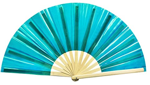 Gionforsy 1 x Rave-faltbarer Handfächer für Damen, Bambus, großer Handfächer mit hellen Farben, Stoff, faltbarer Fächer für Festivals (1 Stück, Stil 4, Seeblau)