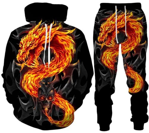 LEXAHO 3D Totenkopf Schädel Hoodie Männer Trainingsanzug Jogging Set Männer Sportanzug Männer Sweatshirt Hosen (Totenkopf 6,6XL)