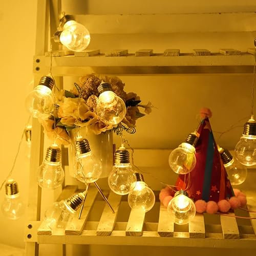 LED Transparent Ball String Lights,Edison Bulb Battery Operated Fairy Lights for Yard Home Wedding Parties Christams Decorations (3M20LED)