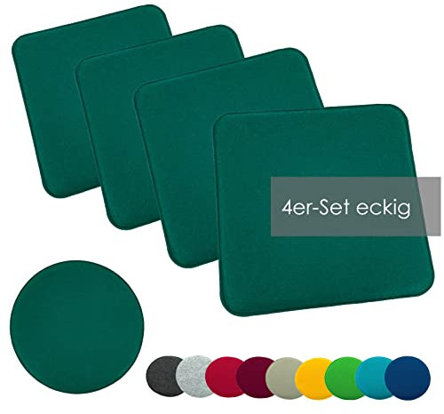 heimtexland ® 4er Pack Sitzkissen Filz Stuhlkissen Bodenkissen Polster Stuhlauflage Indoor Outdoor Kissen eckig Typ631 Filzkissen tannengrün 35x35 cm 4 Stück