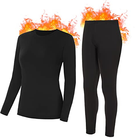 SIHOHAN Damen Thermounterwäsche Set, Warme Unterwäsche gefütterte Long Johns für Damen, Winter Thermo Base Layer für Alltag, Skifahren, Wandern, Joggen,Schwarz, S