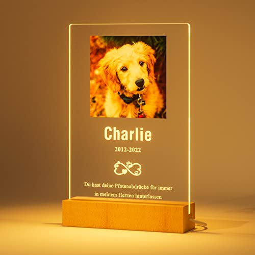 Bemaystar Personalisiert Gedenktafel für Haustiere Gedenkstein für Hunde mit Bild Gedenkstätten Hunde-Bilderrahmen für Katze und andere Haustiere Tiere Haustier-Hund-Gedenk Geschenke Foto Nachtlampe