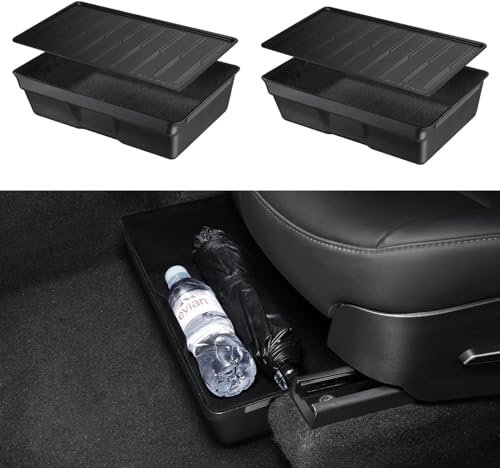 BASENOR 2PCS Tesla Model Y Under Seat Storage Box Organizer Waterproof Hidden Tray Underseat Bins Storage Tesla Model Y Accessories 2021 2022 2023 2024