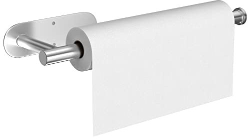 Uootach Portarrollos de Cocina, Porta pañuelos de gabinete de Acero Inoxidable, Toalleros/Barras de Cocina Autoadhesivas o perforables, Apto para Cocina, baño, Dormitorio(Plata)