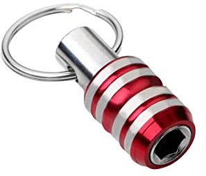 Luojuny 1/5Pcs Bit Extension Holder, 1/4 Inch 3 Slots Flat-Mouth Hex Shank Aluminum Alloy Screwdriver Bits Holder, Ring Not Empty Interior Round Keychain Drill Screw Adapter Extension Rod Red