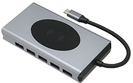 13 in 1 USB C Hub, USB C Splitter, Typ C zu HD Multimedia Schnittstelle VGA 5 X USB3.0 Speicherkarte Speicherkarte RJ45 PD AUDIO3.5 Wireless Charging 10W, Grau