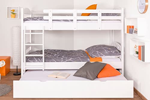 Etagenbett für Erwachsene Easy Premium Line K18/h inkl. Liegeplatz und 2 Abdeckblenden, Kopfteil mit Löchern, Buche Vollholz massiv Weiß - Liegefläche: 90 x 200 cm, teilbar