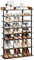 Mondeer Schuhregal, 7-stöckiges Schmales Schuhablage Holz Industriestil für Eingänge Flur Wohnzimmer Schlafzimmer, L70 x B28 x H113 cm, Rustikal Braun