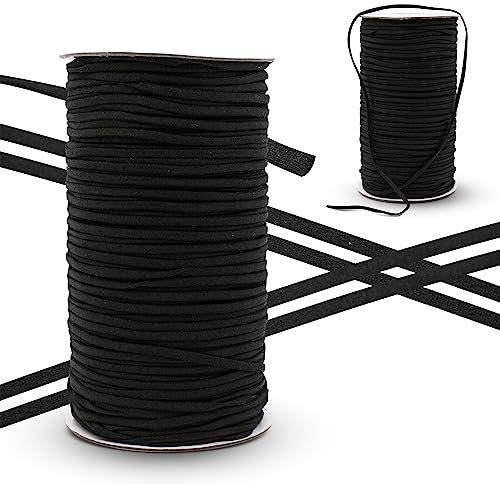 DOJA Barcelona | Filo Elastico Cucito | 1 Pz | Bobina Elastico 200M | Cordoncino Elastico Nero Tondo | Ø4mm | Poliammide ed Elastan | Elastico Merceria Resistente | Elastico per Cucito Rotondo