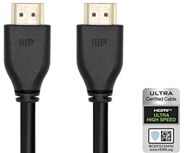 Monoprice 8K Certified Ultra High Speed HDMI Cable - HDMI 2.1, 8K@60Hz, 4K@120Hz, 48Gbps, HDR, VRR, CL2 in-Wall Rated, 20ft, Black