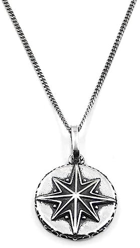 Collana Grumetta da Uomo con Ciondolo Tondo Rosa dei Venti in Argento Sterling 925 Argento