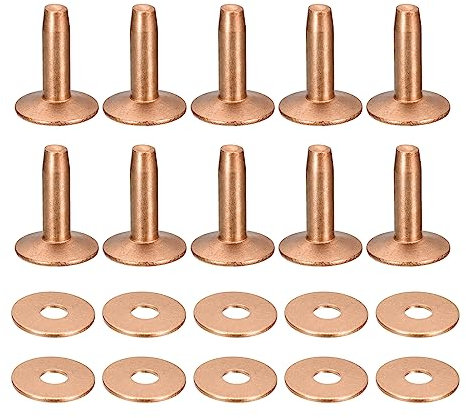 QUARKZMAN 10 Set Kupfer Nieten und Fräser 10x3.3x14mm Massiv Leder Kupfer Niete Verschluss für Leder Basteln Lieferungen Kupfer Ton