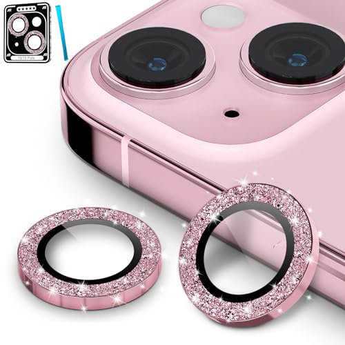 CloudValley Protection Objectif Caméra Arrière pour iPhone 15 6,1 Pouces & iPhone 15 Plus 6,7 Pouces, Accessoire Verre Trempé Anti-Rayures Ultra Résistant Individuel Film, Rose pailleté