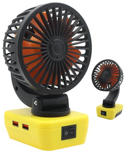 Akocire Jobsite Battery Operated Fan Compatible with Dewalt 18V 20V Max Battery, Cordless Portable Work Fan Brushless Cooler with Upgraded Low Voltage Protection and 2X2.1A USB Ports