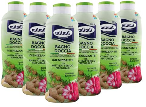 Mil Mil Bagno Doccia Igienizzante Zenzero & Te Verde Con Antibatterico Naturale 1000Ml Confezione da 6 Pezzi