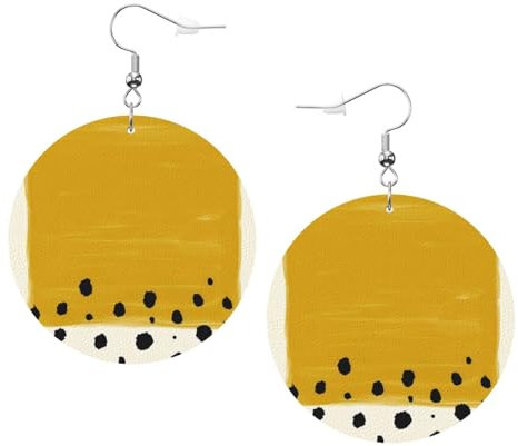 OPSREY Senfgelb und schwarz gedruckt Mode Leder Ohrringe Drapiert Haken Ohrringe Runde geformte Ohrringe, Einheitsgröße, Kunstleder