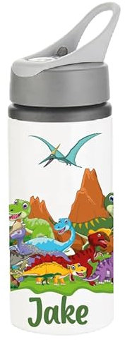 Dinosaur Water Bottle with Straw - Personalised with name of your choice