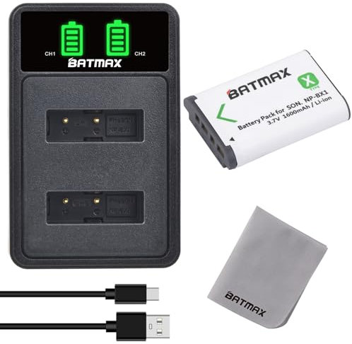 Batmax NP-BX1 Battery and USB Dual Battery Charger Compatible with Sony DSC-RX100 DSC-RX100 II DSC-RX100M II DSC-RX100 III DSC-RX100 IV DSC-RX100 V DSC-RX100 VII DSC-HX50V DSC-HX300 HDR-AS10 HDR-AS1