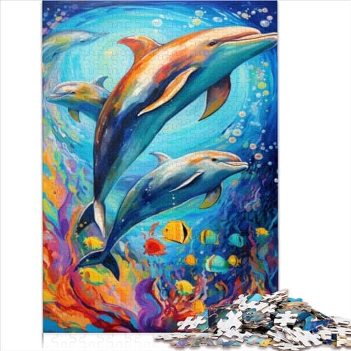 Puzzles für Erwachsene, Puzzle mit Delfinen, 1000 Teile, Holzpuzzles für Erwachsene und Kinder ab 12 Jahren, herausfordernde Spielpuzzles (50 x 75 cm)