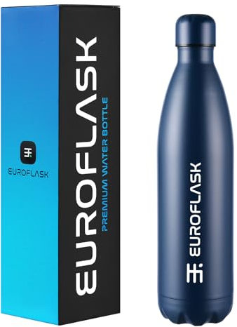 EuroFlask Stainless Steel Water Bottle, Leak Proof Metal Water Bottles with Double Wall Vacuum Insulation-12 Hrs Hot & 24 Hrs Cold Drinks Bottle for Gym, Sports and Work (Midnight Navy, 750 mL)