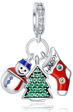 Rimgoris 925 Sterling Silber Charm für Frauen Armbänder Halskette Weihnachtsbaum Schneemann Weihnachten Socken Anhänger Frauen Armband Charm