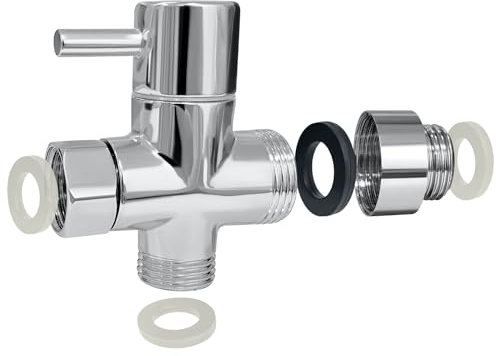 PHOEWON Deviatore Doccia 3 Vie Valvola Deviatore Rubinetto in Ottone Massiccio Valvola Doccia per Bagno, Cucina, Cromato
