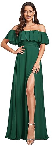 Ever-Pretty Bridesmaid Dress Off The Shoulder Women's Dresses for Wedding Guest Maxi Dark Green 12