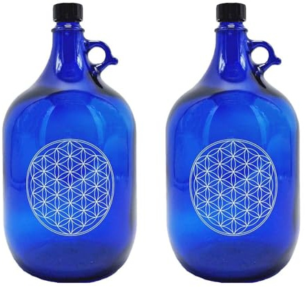 SELECTION ·1948 · ALBERTS · PREMIUM ALBERT PFÄFFLE Glasballon blau 5 Liter, Henkelflasche aus Blauglas mit Veredelung Blume des Lebens (VPE 2 Stück)