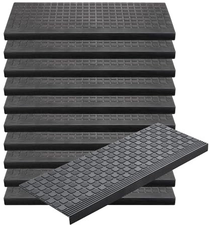 casa pura Alfombra para escalones de goma, 25 x 65 cm, juego de 10 unidades, resistentes a la intemperie y antideslizantes, alfombrilla de goma para peldaños para exteriores, alfombrilla