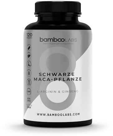 Bamboo Labs - Maca Negra Pura 8000mg por Cápsula con L-Arginina, Zinc y Vitaminas. 120 maca Capsulas para Vitalidad y Potencia Física