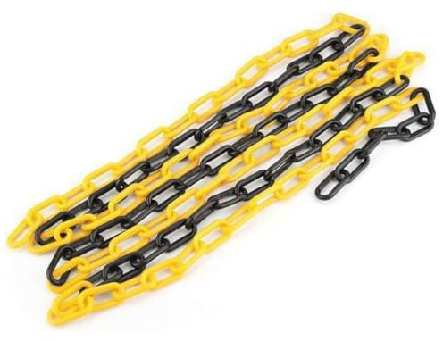 Unifizz Kunststoff-Kettenabsperrung, 6 mm x 2 m, für Menschenmengenkontrolle, Verkehr, Warteschlangen, Warnkette, Warnung, Sicherheit, Parkplatz, Kunststoffkette (Gelb-Schwarz)
