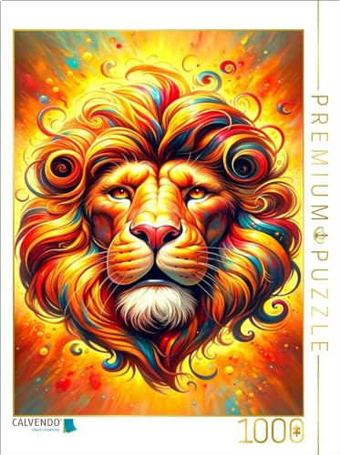 CALVENDO Puzzle Löwe - EIN Motiv aus dem Kalender Sternzeichen - EIN Jahr unter den Sternen mit von KI gemalten Tierkreiszeichen | 1000 Teile Lege-Größe 64 x 48 cm Foto-Puzzle für glückliche Stunden