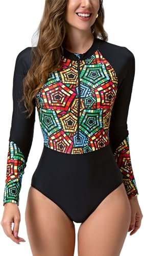 SEAUR Maillot de Bain Une Pièce Femme Amincissant Anti-UV Rush Guard Femme Combinaison Piscine Eté Surf Compétition L