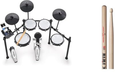 Alesis Nitro Max Kit Batterie Électronique avec Pads en Maille Silencieuse & Vic Firth PVF 5A Baguette pour Batterie American Classic Hickory Olive Bois 5A