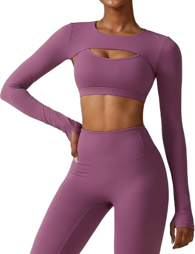 SEAUR Fitness-Jogginganzug Sportliches Crop Top Pilates Yoga Training Fitness Running Crop Tops Enges Langarm-Crop-Top für Damen M