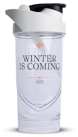 Shieldmixer Hero Pro Classic Shaker Winter Is Coming – Sans BPA – Accessoire de gym – Shaker à protéines – Gourde de fitness – Blanc – 700 ml
