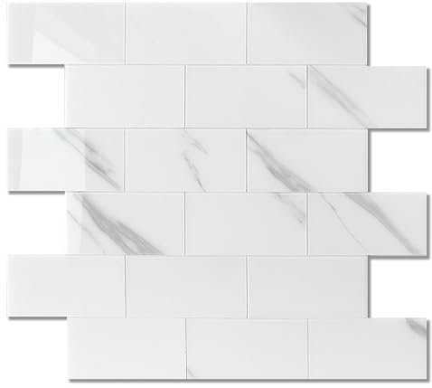 BeNice Metro Fliesen Selbstklebend 3d,Selbstklebende Wandfliesen Mosaik Marmor Fliesenaufkleber Klebefliesen Küche Bad Weiß Dusche(5 Fliesen) Calaeatta